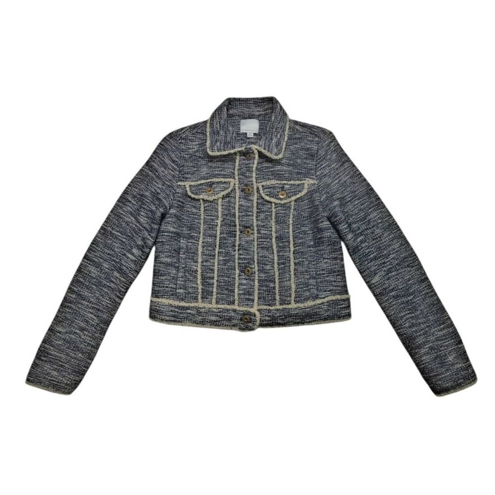 Anthropologie Ett:Twa Blue Tweed Trucker Jacket – XS – Textured Trim - Picture 7 of 16